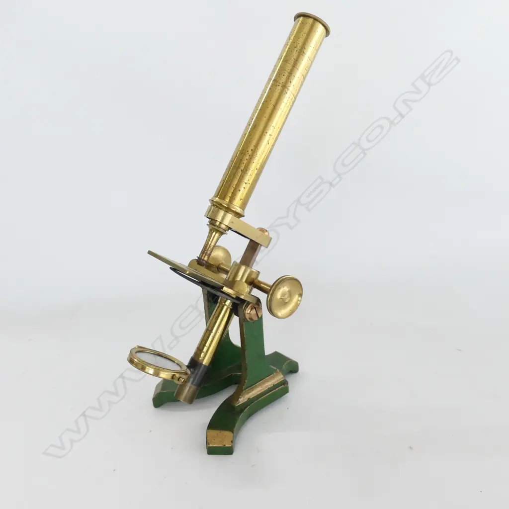 J.H STEWARD 406 & 66 STRAND, LONDON No755  MAHOG CASED BRASS COMPOUND MICROSCOPE, BULLSEYE  & 1 OBJECTIVE ABSENT Image 1++